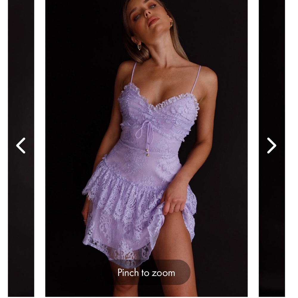 Selfie Leslie St Tropez Cami Strap Frill Trim Lace Mini Dress Lilac